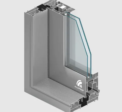 Przekrój smukłego profilu okna aluminiowego z potrójnym pakietem szyb